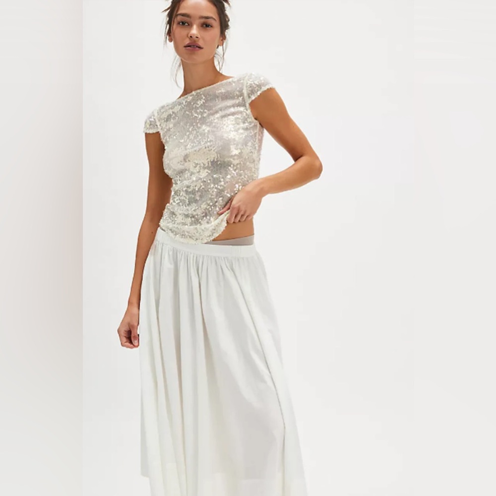 Free People Late Last Night Sequin Tee Icicle Combo XS - Picture 3 of 9